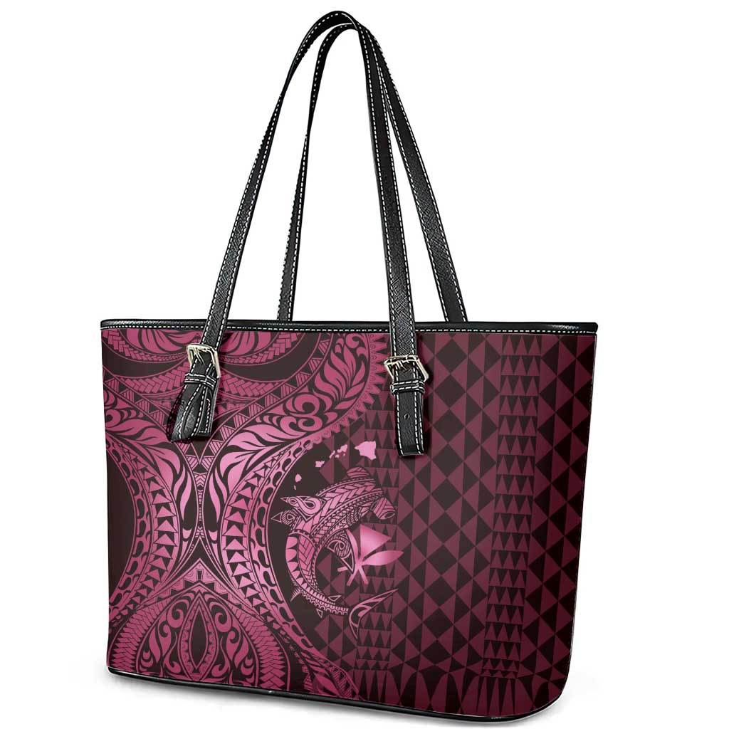 Aloha Hawaii Hammerhead Shark Leather Tote Bag Pink Kakau and Polynesian Tattoo LT03 - Polynesian Pride
