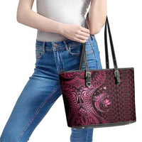 Aloha Hawaii Hammerhead Shark Leather Tote Bag Pink Kakau and Polynesian Tattoo LT03 - Polynesian Pride