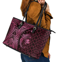 Aloha Hawaii Hammerhead Shark Leather Tote Bag Pink Kakau and Polynesian Tattoo LT03 - Polynesian Pride