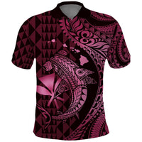 Aloha Hawaii Hammerhead Shark Polo Shirt Pink Kakau and Polynesian Tattoo LT03