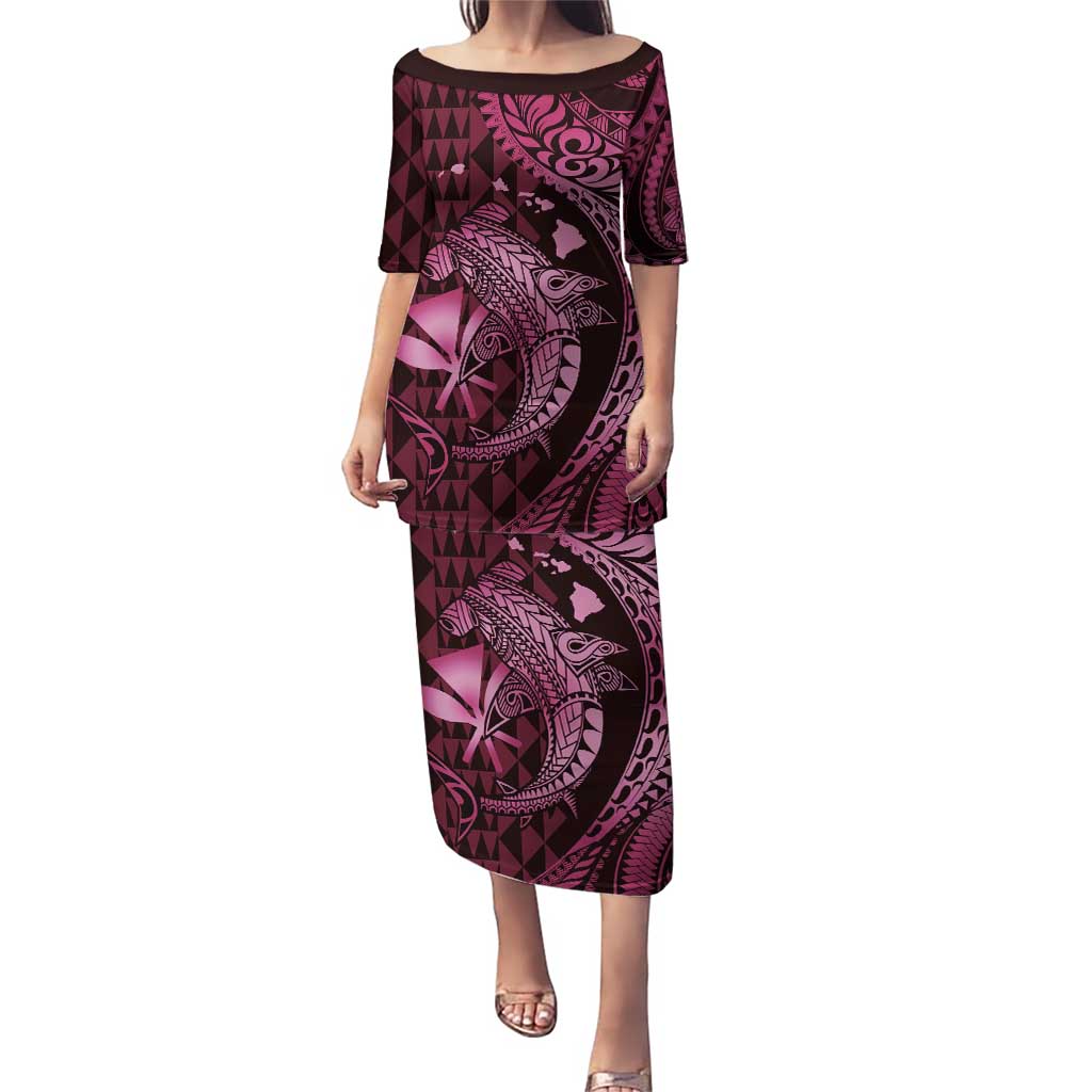 Aloha Hawaii Hammerhead Shark Puletasi Pink Kakau and Polynesian Tattoo LT03 Long Dress Pink - Polynesian Pride
