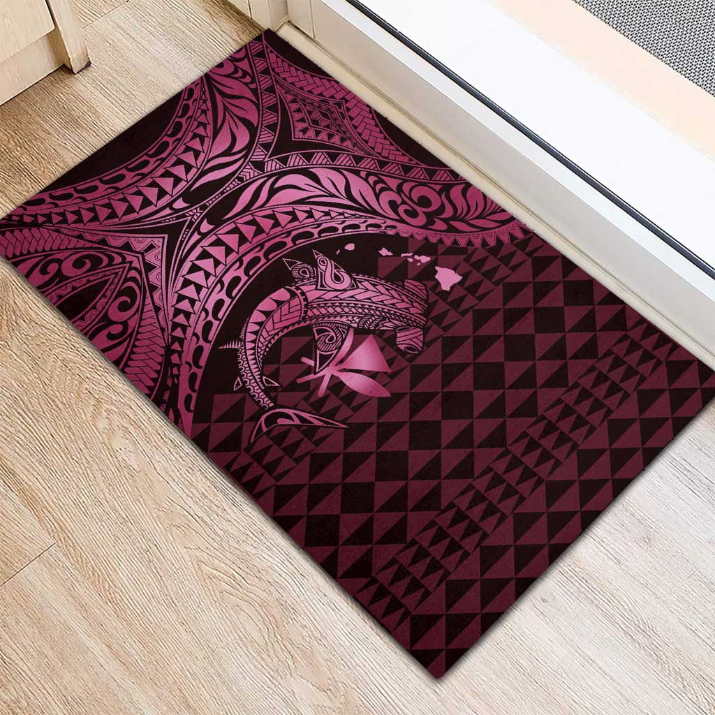 Aloha Hawaii Hammerhead Shark Rubber Doormat Pink Kakau and Polynesian Tattoo LT03 - Polynesian Pride