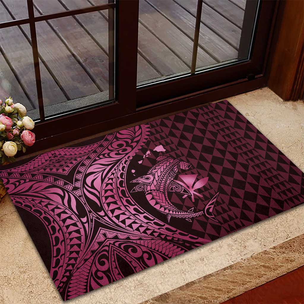 Aloha Hawaii Hammerhead Shark Rubber Doormat Pink Kakau and Polynesian Tattoo LT03 - Polynesian Pride