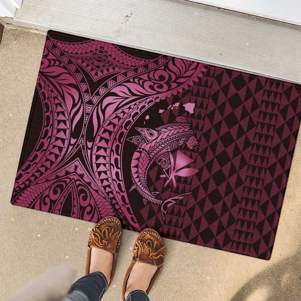Aloha Hawaii Hammerhead Shark Rubber Doormat Pink Kakau and Polynesian Tattoo LT03 - Polynesian Pride