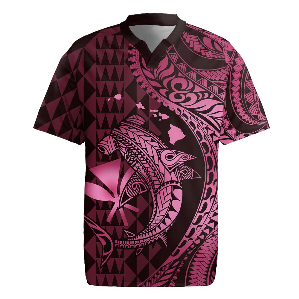 Aloha Hawaii Hammerhead Shark Rugby Jersey Pink Kakau and Polynesian Tattoo LT03 Pink - Polynesian Pride