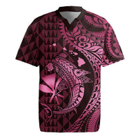 Aloha Hawaii Hammerhead Shark Rugby Jersey Pink Kakau and Polynesian Tattoo LT03 Pink - Polynesian Pride
