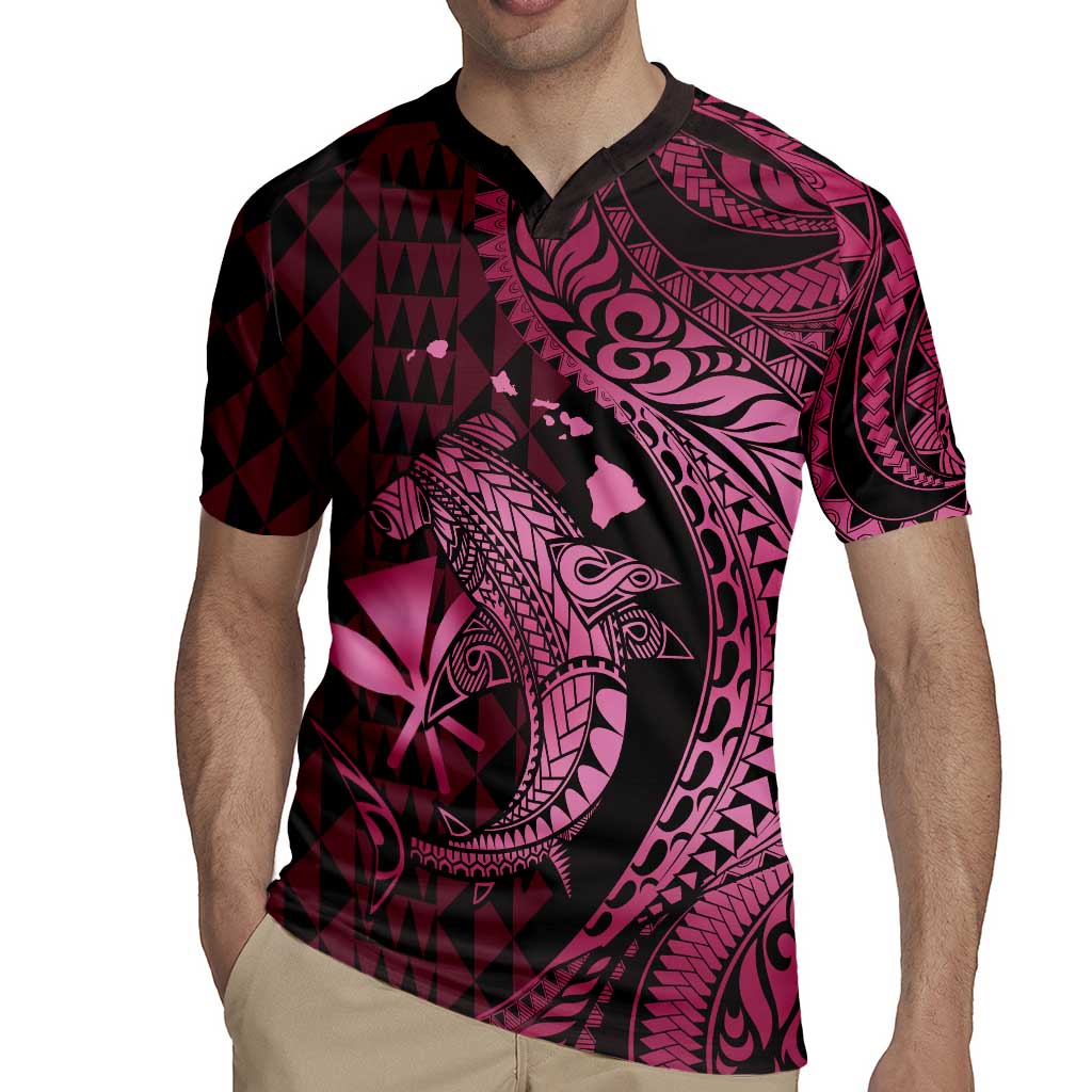 Aloha Hawaii Hammerhead Shark Rugby Jersey Pink Kakau and Polynesian Tattoo LT03 - Polynesian Pride