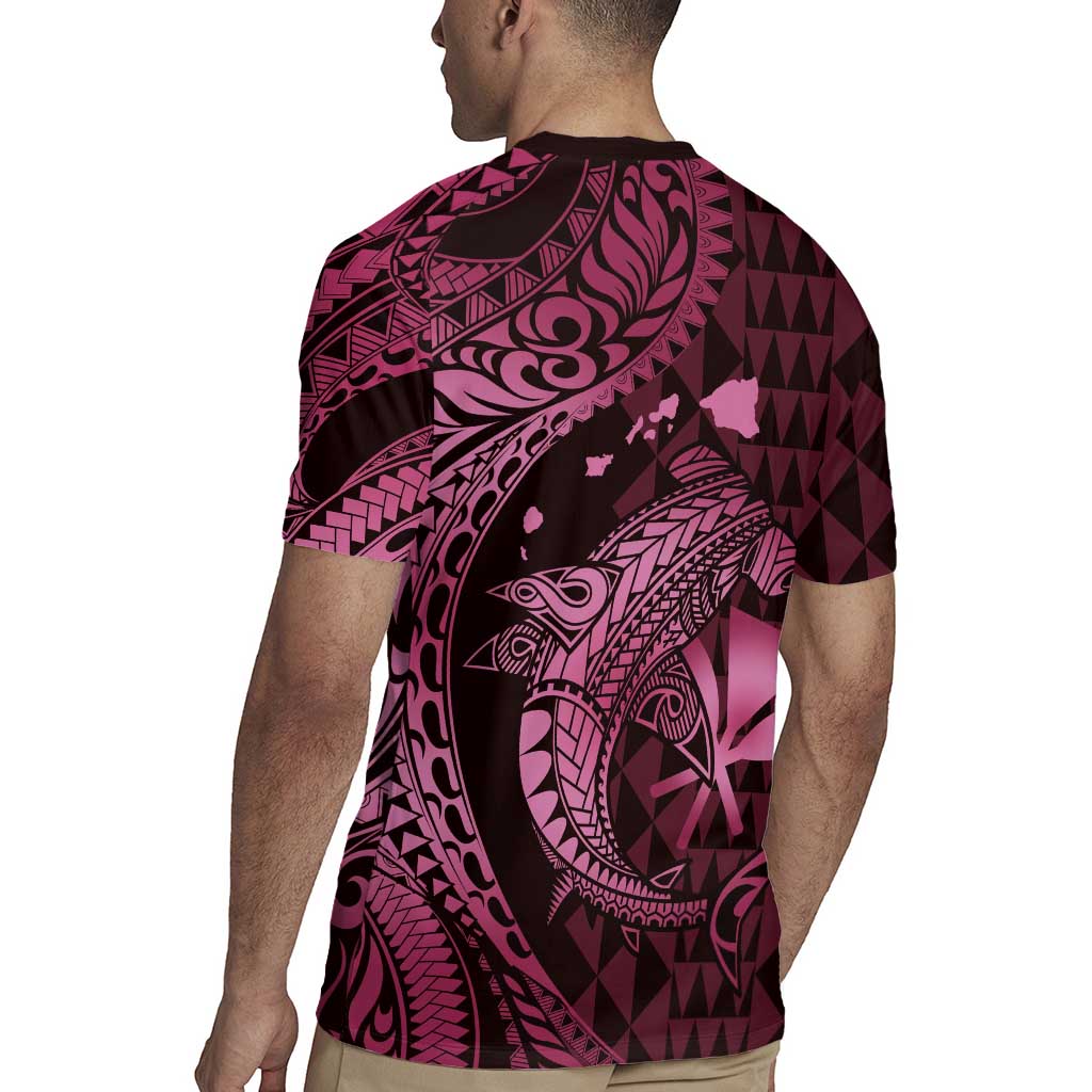 Aloha Hawaii Hammerhead Shark Rugby Jersey Pink Kakau and Polynesian Tattoo LT03 - Polynesian Pride