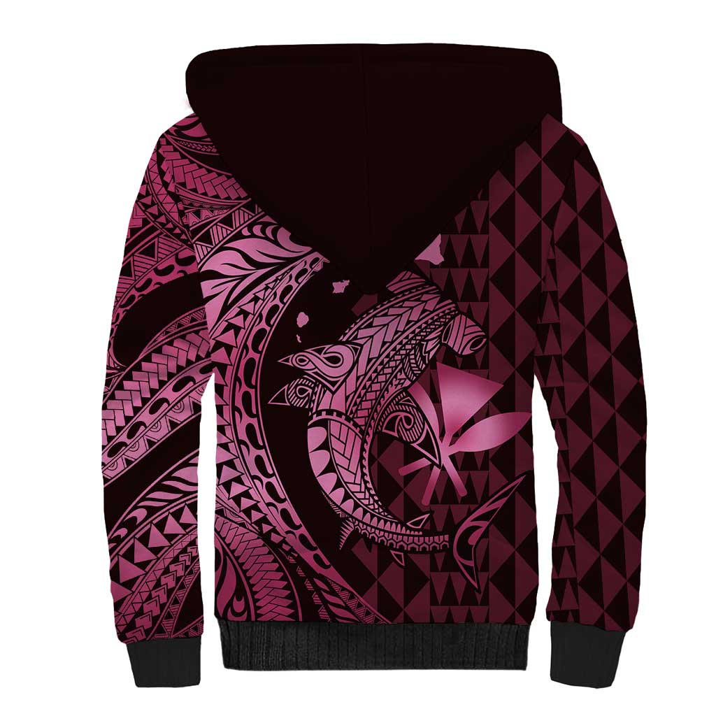 Aloha Hawaii Hammerhead Shark Sherpa Hoodie Pink Kakau and Polynesian Tattoo LT03 - Polynesian Pride