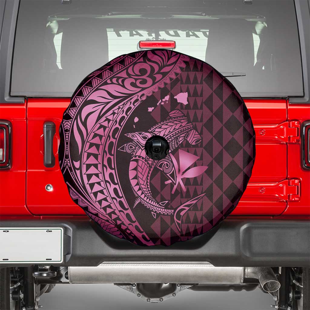 Aloha Hawaii Hammerhead Shark Spare Tire Cover Pink Kakau and Polynesian Tattoo LT03 - Polynesian Pride
