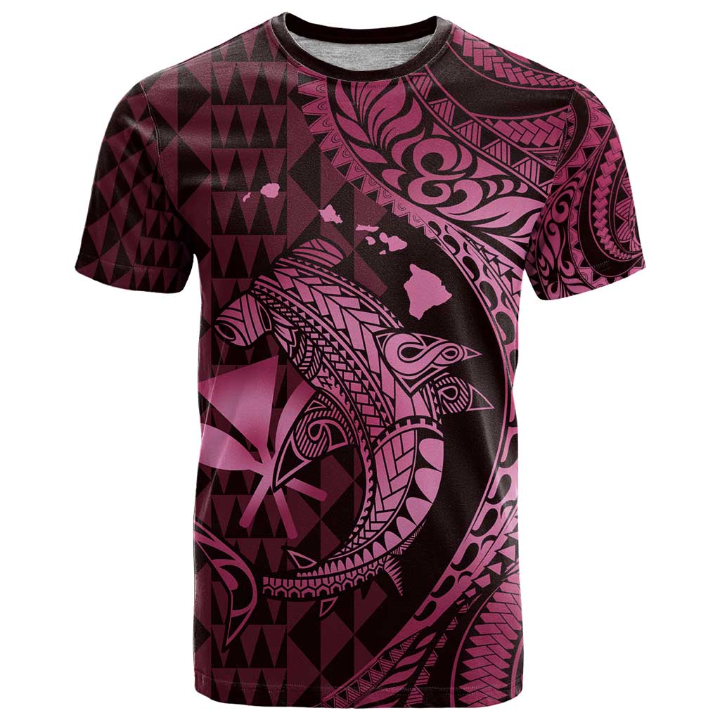 Aloha Hawaii Hammerhead Shark T Shirt Pink Kakau and Polynesian Tattoo LT03