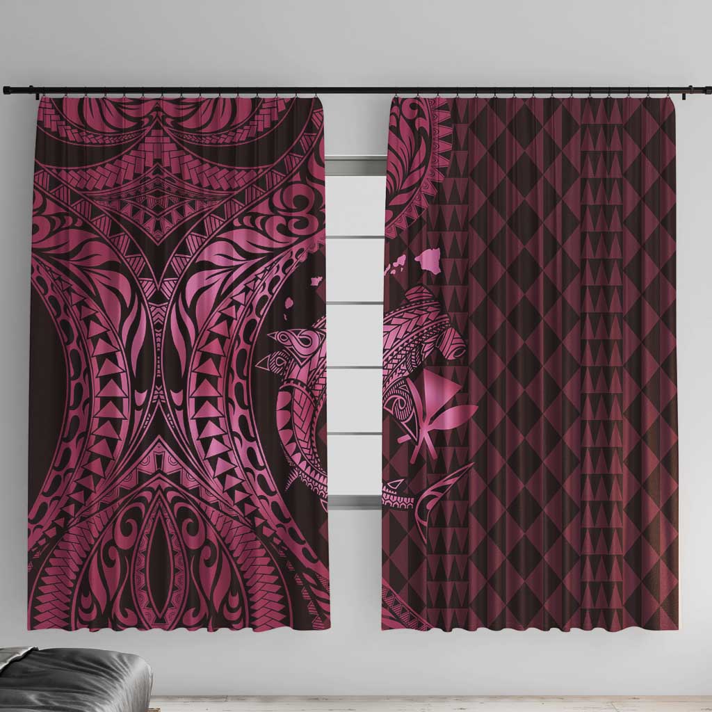 Aloha Hawaii Hammerhead Shark Window Curtain Pink Kakau and Polynesian Tattoo LT03 With Hooks Pink - Polynesian Pride