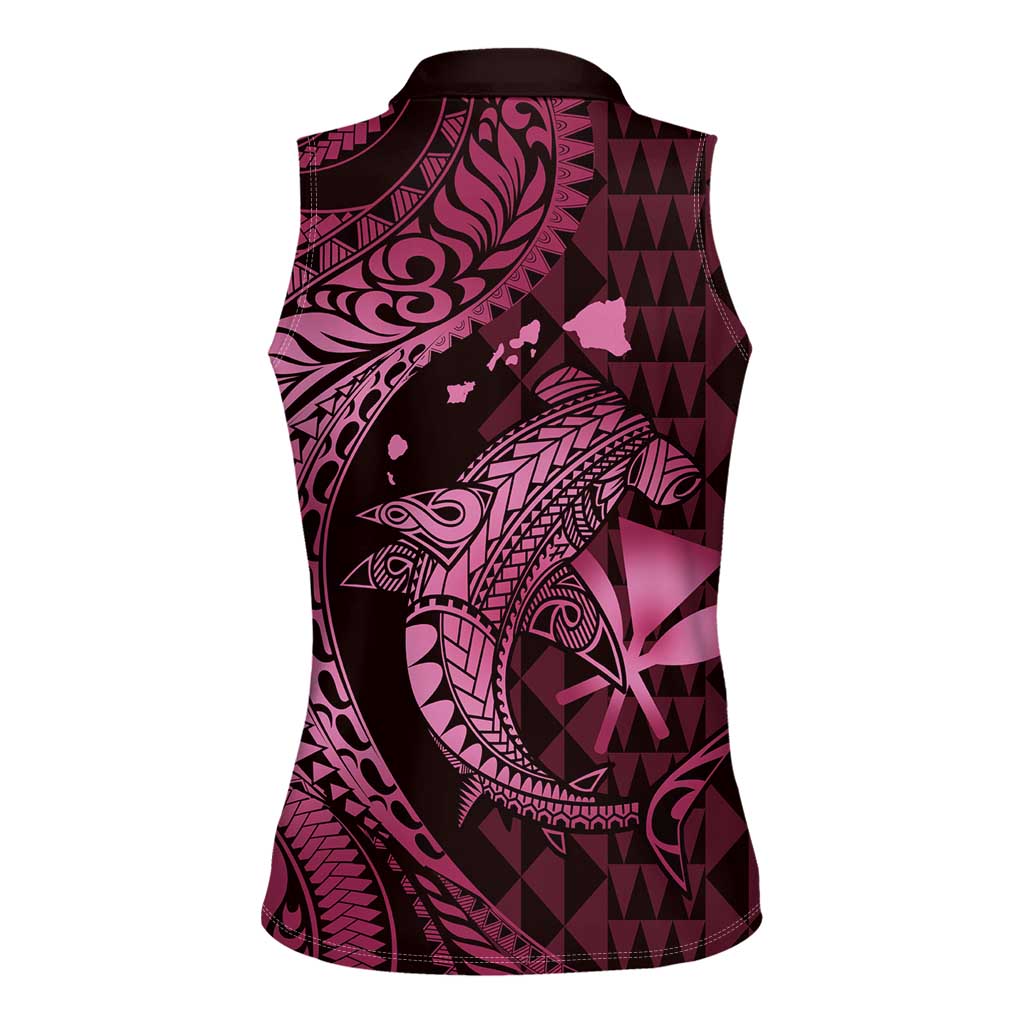 Aloha Hawaii Hammerhead Shark Women Sleeveless Polo Shirt Pink Kakau and Polynesian Tattoo LT03