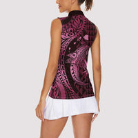 Aloha Hawaii Hammerhead Shark Women Sleeveless Polo Shirt Pink Kakau and Polynesian Tattoo LT03