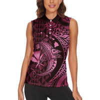 Aloha Hawaii Hammerhead Shark Women Sleeveless Polo Shirt Pink Kakau and Polynesian Tattoo LT03