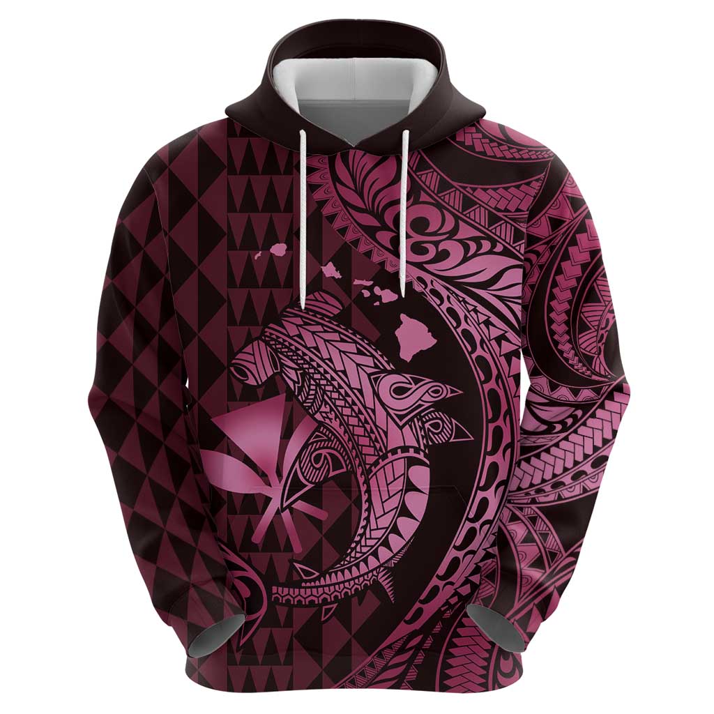 Aloha Hawaii Hammerhead Shark Zip Hoodie Pink Kakau and Polynesian Tattoo LT03