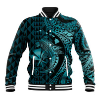 Aloha Hawaii Hammerhead Shark Baseball Jacket Turquoise Kakau and Polynesian Tattoo LT03 Unisex Turquoise - Polynesian Pride