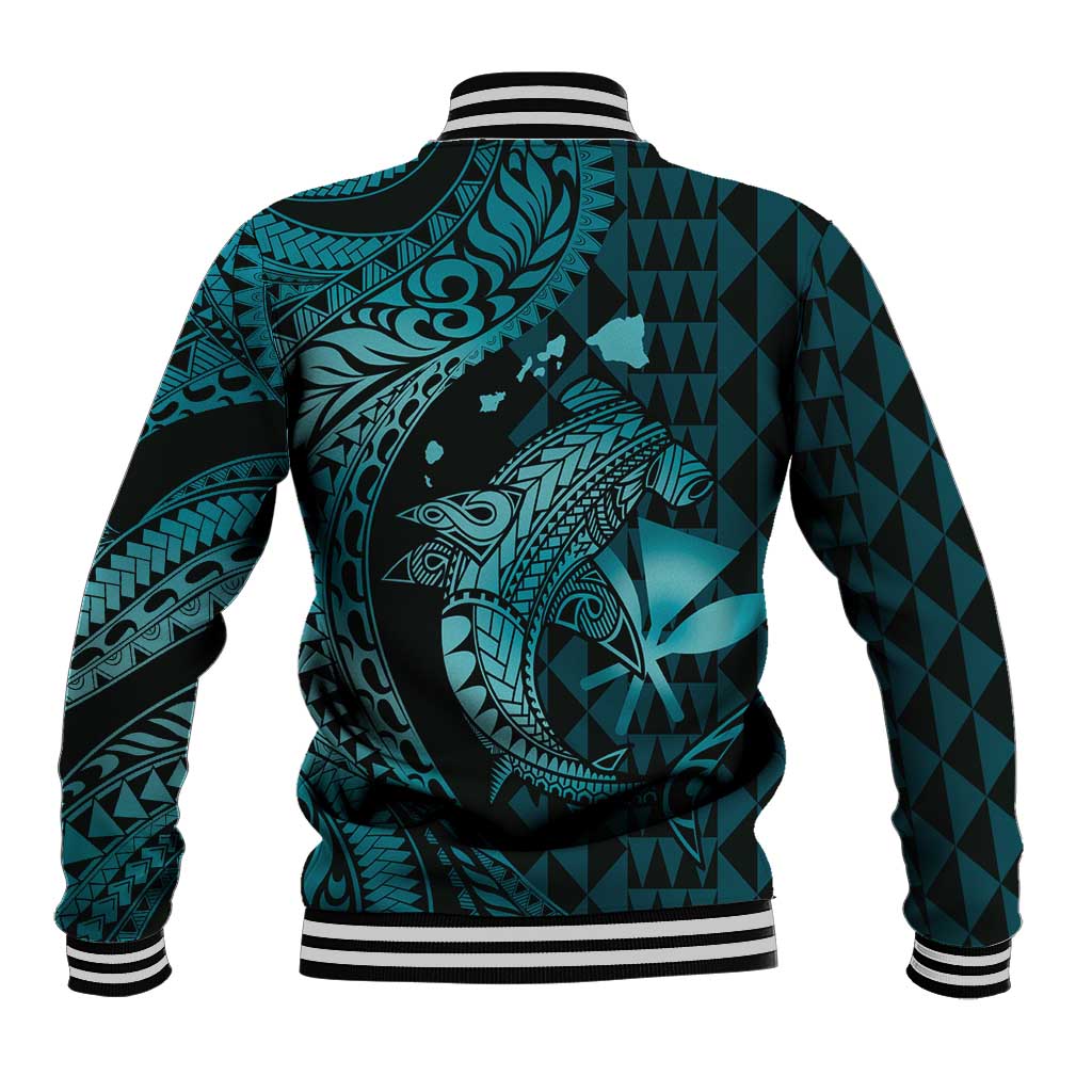 Aloha Hawaii Hammerhead Shark Baseball Jacket Turquoise Kakau and Polynesian Tattoo LT03 - Polynesian Pride