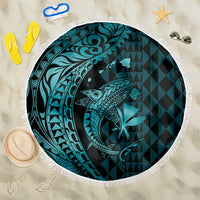 Aloha Hawaii Hammerhead Shark Beach Blanket Turquoise Kakau and Polynesian Tattoo LT03 One Size 150cm Turquoise - Polynesian Pride