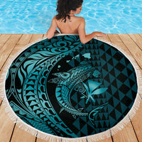 Aloha Hawaii Hammerhead Shark Beach Blanket Turquoise Kakau and Polynesian Tattoo LT03 - Polynesian Pride