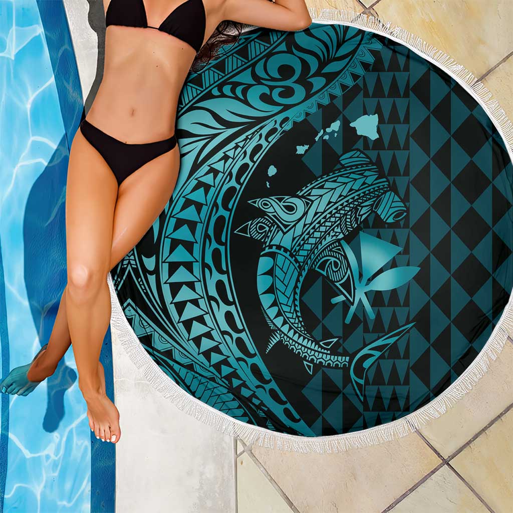 Aloha Hawaii Hammerhead Shark Beach Blanket Turquoise Kakau and Polynesian Tattoo LT03 - Polynesian Pride