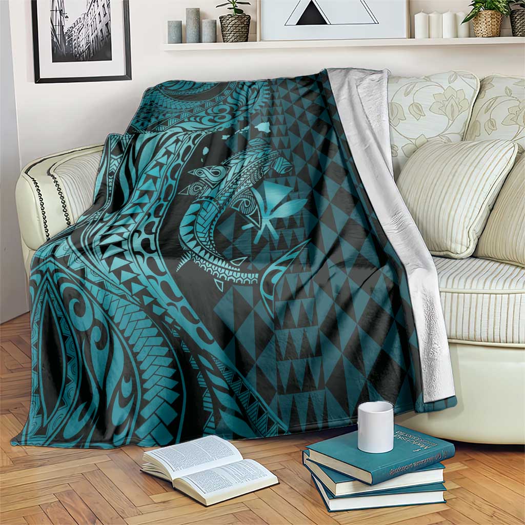 Aloha Hawaii Hammerhead Shark Blanket Turquoise Kakau and Polynesian Tattoo LT03 Turquoise - Polynesian Pride