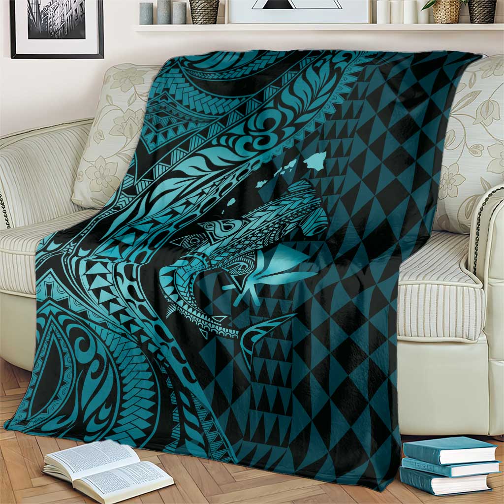 Aloha Hawaii Hammerhead Shark Blanket Turquoise Kakau and Polynesian Tattoo LT03 - Polynesian Pride