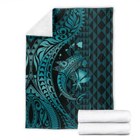 Aloha Hawaii Hammerhead Shark Blanket Turquoise Kakau and Polynesian Tattoo LT03 - Polynesian Pride