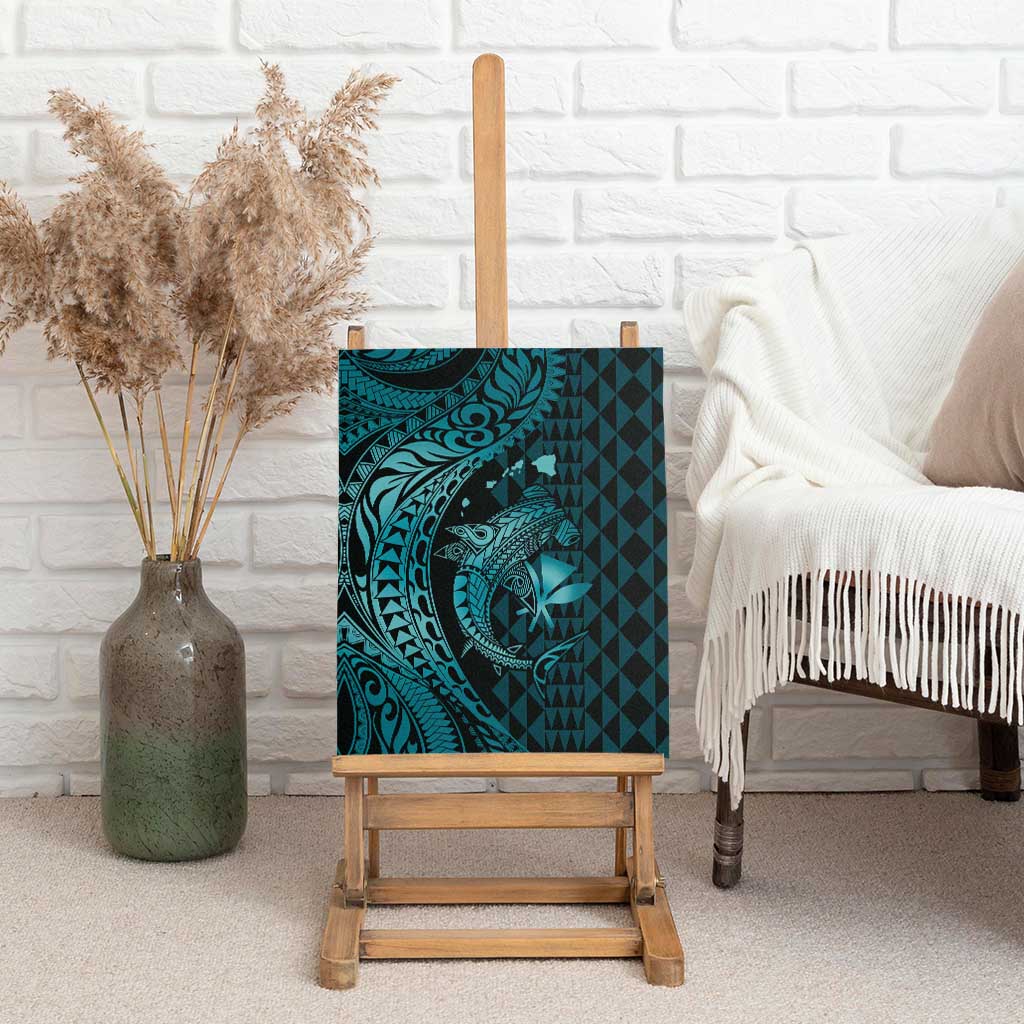 Aloha Hawaii Hammerhead Shark Canvas Wall Art Turquoise Kakau and Polynesian Tattoo LT03 - Polynesian Pride
