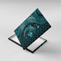 Aloha Hawaii Hammerhead Shark Canvas Wall Art Turquoise Kakau and Polynesian Tattoo LT03 With Frame Turquoise - Polynesian Pride