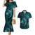 Aloha Hawaii Hammerhead Shark Couples Matching Mermaid Dress and Hawaiian Shirt Turquoise Kakau and Polynesian Tattoo LT03