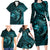 Aloha Hawaii Hammerhead Shark Family Matching Long Sleeve Bodycon Dress and Hawaiian Shirt Turquoise Kakau and Polynesian Tattoo LT03