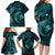 Aloha Hawaii Hammerhead Shark Family Matching Long Sleeve Bodycon Dress and Hawaiian Shirt Turquoise Kakau and Polynesian Tattoo LT03