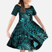 Aloha Hawaii Hammerhead Shark Family Matching Mermaid Dress and Hawaiian Shirt Turquoise Kakau and Polynesian Tattoo LT03