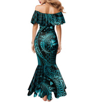 Aloha Hawaii Hammerhead Shark Family Matching Mermaid Dress and Hawaiian Shirt Turquoise Kakau and Polynesian Tattoo LT03