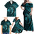 Aloha Hawaii Hammerhead Shark Family Matching Off Shoulder Maxi Dress and Hawaiian Shirt Turquoise Kakau and Polynesian Tattoo LT03