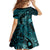 Aloha Hawaii Hammerhead Shark Family Matching Off Shoulder Short Dress and Hawaiian Shirt Turquoise Kakau and Polynesian Tattoo LT03