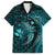Aloha Hawaii Hammerhead Shark Family Matching Off Shoulder Short Dress and Hawaiian Shirt Turquoise Kakau and Polynesian Tattoo LT03