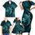 Aloha Hawaii Hammerhead Shark Family Matching Short Sleeve Bodycon Dress and Hawaiian Shirt Turquoise Kakau and Polynesian Tattoo LT03