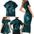 Aloha Hawaii Hammerhead Shark Family Matching Short Sleeve Bodycon Dress and Hawaiian Shirt Turquoise Kakau and Polynesian Tattoo LT03