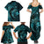 Aloha Hawaii Hammerhead Shark Family Matching Summer Maxi Dress and Hawaiian Shirt Turquoise Kakau and Polynesian Tattoo LT03