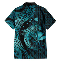Aloha Hawaii Hammerhead Shark Family Matching Summer Maxi Dress and Hawaiian Shirt Turquoise Kakau and Polynesian Tattoo LT03