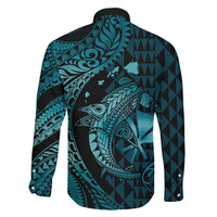 Aloha Hawaii Hammerhead Shark Family Matching Summer Maxi Dress and Hawaiian Shirt Turquoise Kakau and Polynesian Tattoo LT03