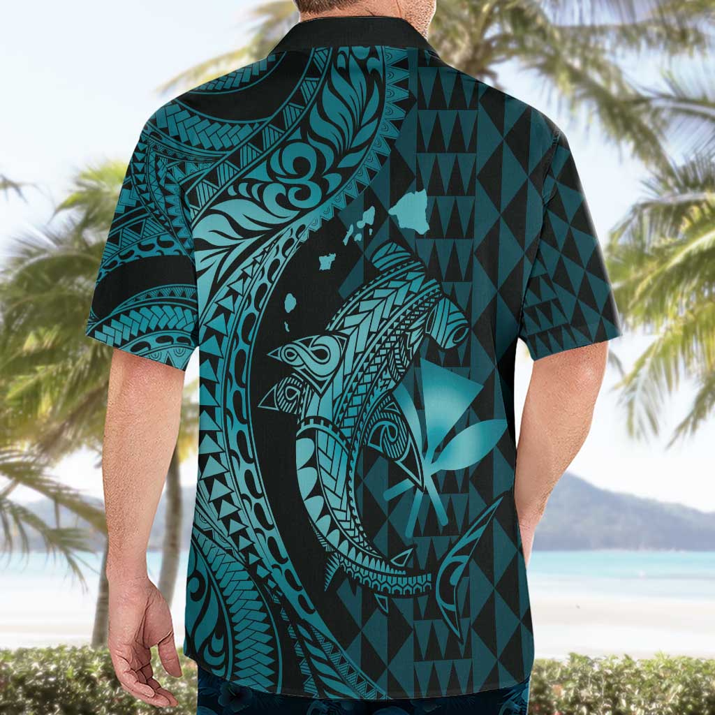 Aloha Hawaii Hammerhead Shark Hawaiian Shirt Turquoise Kakau and Polynesian Tattoo LT03 - Polynesian Pride