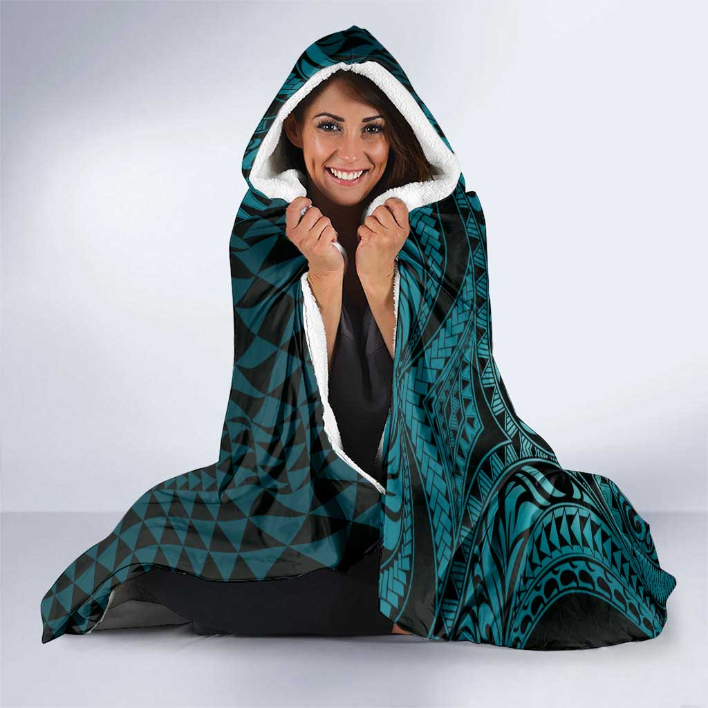 Aloha Hawaii Hammerhead Shark Hooded Blanket Turquoise Kakau and Polynesian Tattoo LT03 - Polynesian Pride