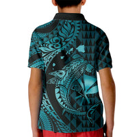 Aloha Hawaii Hammerhead Shark Kid Polo Shirt Turquoise Kakau and Polynesian Tattoo LT03