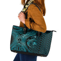 Aloha Hawaii Hammerhead Shark Leather Tote Bag Turquoise Kakau and Polynesian Tattoo LT03 Turquoise - Polynesian Pride
