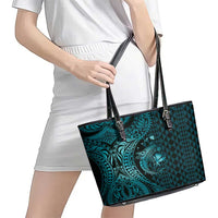 Aloha Hawaii Hammerhead Shark Leather Tote Bag Turquoise Kakau and Polynesian Tattoo LT03 - Polynesian Pride