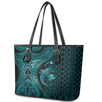 Aloha Hawaii Hammerhead Shark Leather Tote Bag Turquoise Kakau and Polynesian Tattoo LT03 - Polynesian Pride