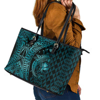 Aloha Hawaii Hammerhead Shark Leather Tote Bag Turquoise Kakau and Polynesian Tattoo LT03 - Polynesian Pride